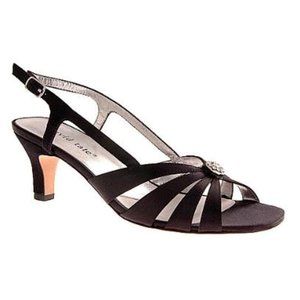 Women's David Tate Rosette Slingback, Size: 7.5 M, Black Satin